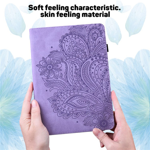 For Samsung Galaxy Tab S10 FE / S9 FE / S9 PU Leather Card Holder Tablet Case Flower Imprinting Support Stand Cover