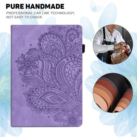 For Samsung Galaxy Tab S10 FE / S9 FE / S9 PU Leather Card Holder Tablet Case Flower Imprinting Support Stand Cover