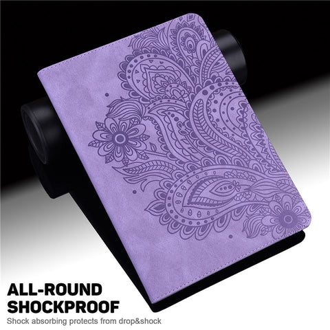 For Samsung Galaxy Tab S10 FE / S9 FE / S9 PU Leather Card Holder Tablet Case Flower Imprinting Support Stand Cover