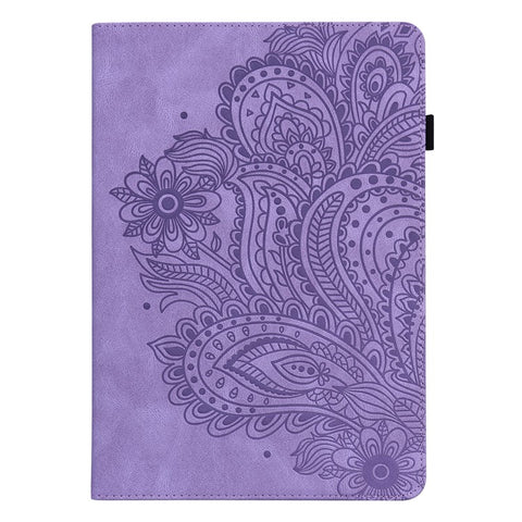 For Samsung Galaxy Tab S10 FE / S9 FE / S9 PU Leather Card Holder Tablet Case Flower Imprinting Support Stand Cover