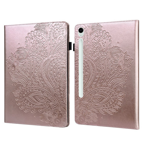 For Samsung Galaxy Tab S10 FE / S9 FE / S9 PU Leather Card Holder Tablet Case Flower Imprinting Support Stand Cover