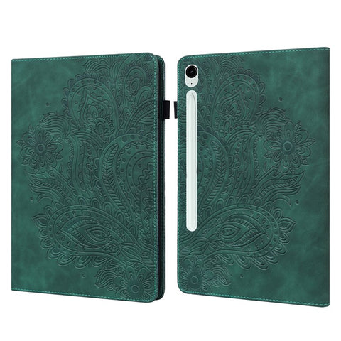 For Samsung Galaxy Tab S10 FE / S9 FE / S9 PU Leather Card Holder Tablet Case Flower Imprinting Support Stand Cover