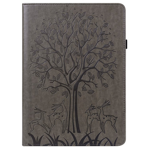 For Samsung Galaxy Tab S10 FE / S9 FE / S9 Tree Deer Imprinted Stand Cover PU Leather Card Holder Tablet Case