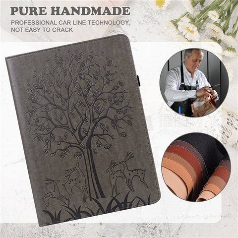For Samsung Galaxy Tab S10 FE / S9 FE / S9 Tree Deer Imprinted Stand Cover PU Leather Card Holder Tablet Case