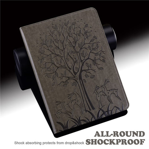 For Samsung Galaxy Tab S10 FE / S9 FE / S9 Tree Deer Imprinted Stand Cover PU Leather Card Holder Tablet Case