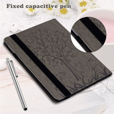 For Samsung Galaxy Tab S10 FE / S9 FE / S9 Tree Deer Imprinted Stand Cover PU Leather Card Holder Tablet Case