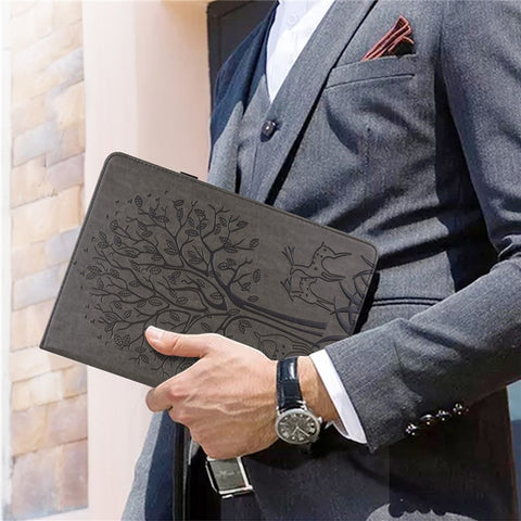 For Samsung Galaxy Tab S10 FE / S9 FE / S9 Tree Deer Imprinted Stand Cover PU Leather Card Holder Tablet Case