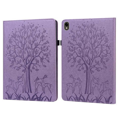 For Samsung Galaxy Tab S10 FE / S9 FE / S9 Tree Deer Imprinted Stand Cover PU Leather Card Holder Tablet Case