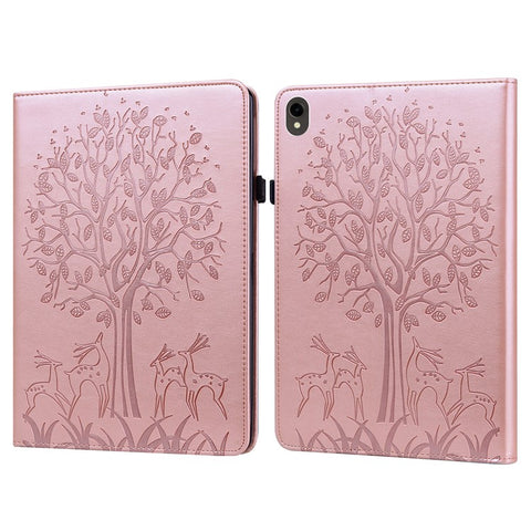 For Samsung Galaxy Tab S10 FE / S9 FE / S9 Tree Deer Imprinted Stand Cover PU Leather Card Holder Tablet Case