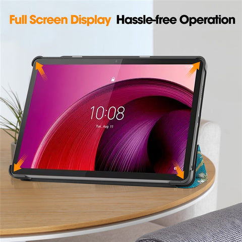For Lenovo Tab M10 5G PU Leather Trifold Stand Cover Pattern Printing Auto Wake / Sleep Tablet Case