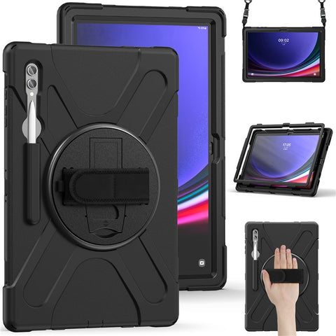 For Samsung Galaxy Tab S10 Ultra X920 / S9 Ultra X910 / S8 Ultra X900 / X906 PC+Silicone Tablet Case Hand Band Kickstand with Shoulder Strap