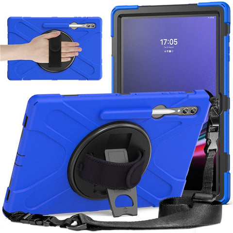 For Samsung Galaxy Tab S10 Ultra X920 / S9 Ultra X910 / S8 Ultra X900 / X906 PC+Silicone Tablet Case Hand Band Kickstand with Shoulder Strap