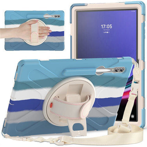 For Samsung Galaxy Tab S10 Ultra X920 / S9 Ultra X910 / S8 Ultra X900 / X906 PC+Silicone Tablet Case Hand Band Kickstand with Shoulder Strap