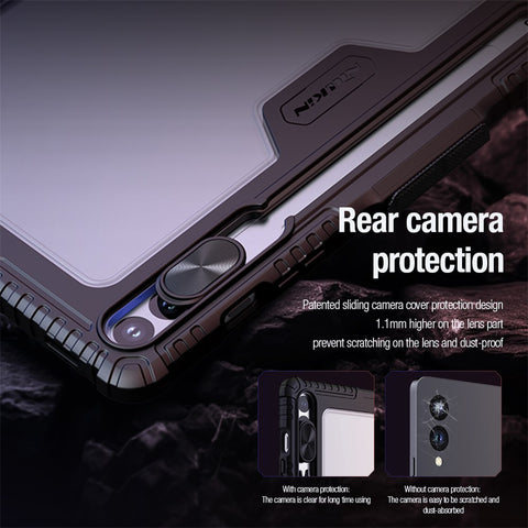 NILLKIN Bumper Leather Case Pro for Samsung Galaxy Tab S9+ Slide Camera Lid Origami Stand Tablet Case PU Leather Anti-drop Cover