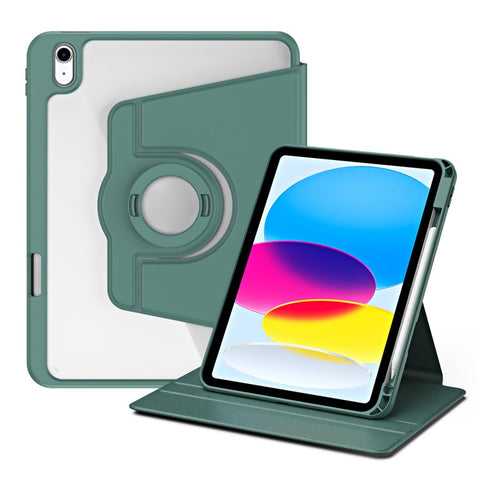 For iPad (2025) / 10.9 (2022) Smart Cover PU Leather+Acrylic Rotary Kickstand Protective Tablet Case