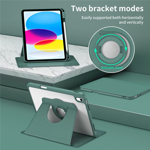 For iPad (2025) / 10.9 (2022) Smart Cover PU Leather+Acrylic Rotary Kickstand Protective Tablet Case