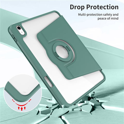 For iPad (2025) / 10.9 (2022) Smart Cover PU Leather+Acrylic Rotary Kickstand Protective Tablet Case
