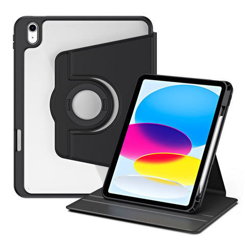 For iPad (2025) / 10.9 (2022) Smart Cover PU Leather+Acrylic Rotary Kickstand Protective Tablet Case