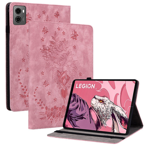 For Lenovo Legion Y700 (2023) / Tab Gen 2 Leather Case Butterfly Rose Imprint Card Slots Tablet Cover