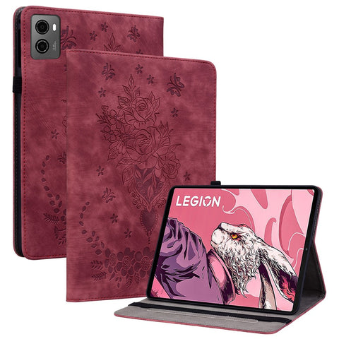 For Lenovo Legion Y700 (2023) / Tab Gen 2 Leather Case Butterfly Rose Imprint Card Slots Tablet Cover