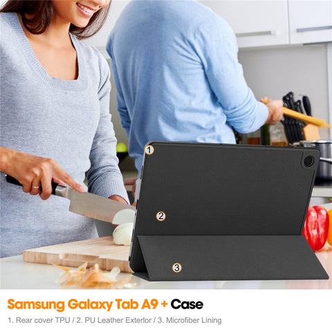 For Samsung Galaxy Tab A9+ Case Tri-fold Stand Leather Tablet Cover with Pen Slot