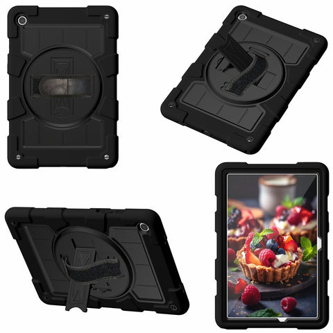 For Samsung Galaxy Tab A9+ Kickstand Case Rotating Hand Strap PC+TPU Tablet Cover with Shoulder Strap