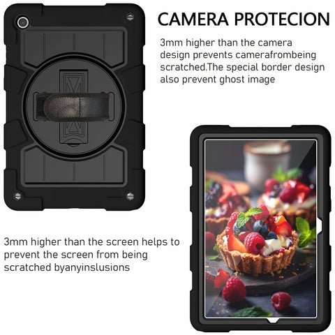 For Samsung Galaxy Tab A9+ Kickstand Case Rotating Hand Strap PC+TPU Tablet Cover with Shoulder Strap