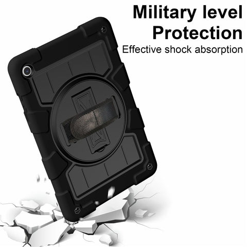 For Samsung Galaxy Tab A9+ Kickstand Case Rotating Hand Strap PC+TPU Tablet Cover with Shoulder Strap