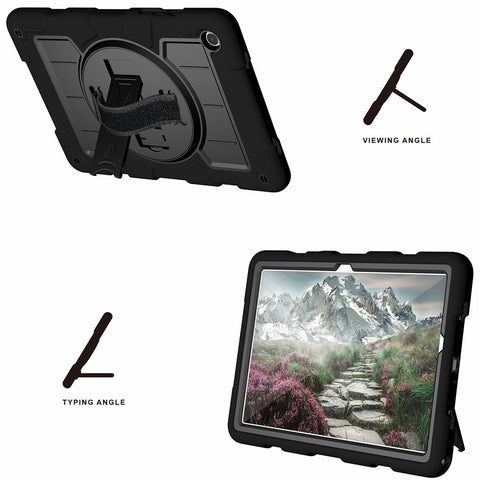 For Samsung Galaxy Tab A9+ Kickstand Case Rotating Hand Strap PC+TPU Tablet Cover with Shoulder Strap