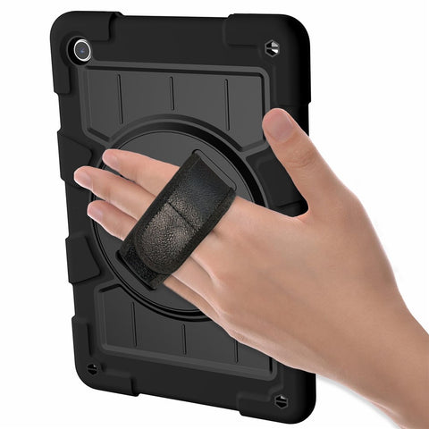 For Samsung Galaxy Tab A9+ Kickstand Case Rotating Hand Strap PC+TPU Tablet Cover with Shoulder Strap