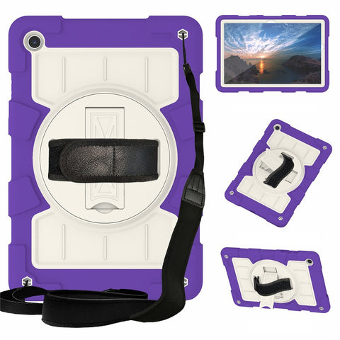 For Samsung Galaxy Tab A9+ Kickstand Case Rotating Hand Strap PC+TPU Tablet Cover with Shoulder Strap