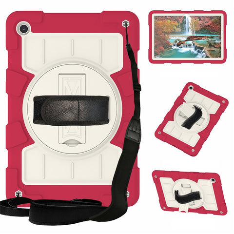 For Samsung Galaxy Tab A9+ Kickstand Case Rotating Hand Strap PC+TPU Tablet Cover with Shoulder Strap