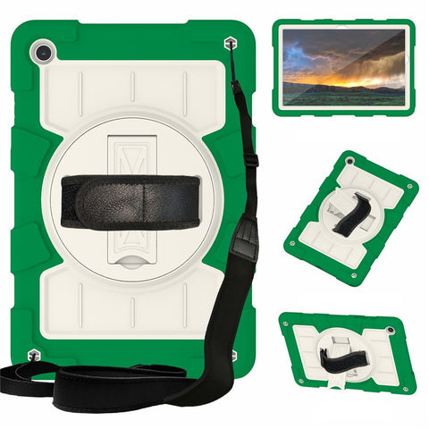 For Samsung Galaxy Tab A9+ Kickstand Case Rotating Hand Strap PC+TPU Tablet Cover with Shoulder Strap