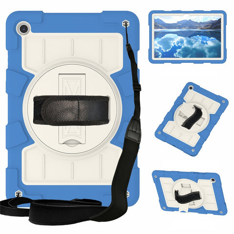 For Samsung Galaxy Tab A9+ Kickstand Case Rotating Hand Strap PC+TPU Tablet Cover with Shoulder Strap