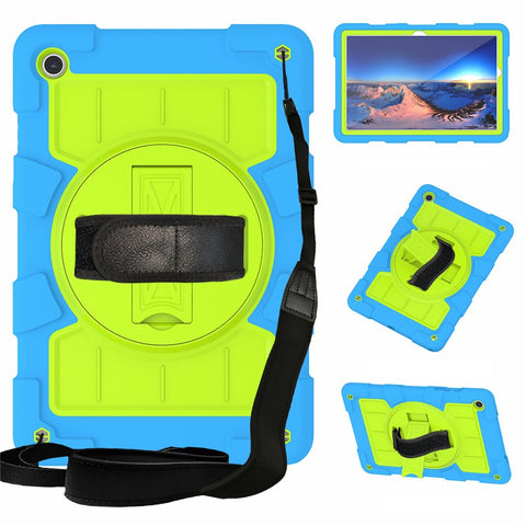 For Samsung Galaxy Tab A9+ Kickstand Case Rotating Hand Strap PC+TPU Tablet Cover with Shoulder Strap