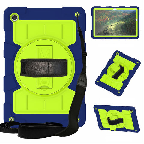 For Samsung Galaxy Tab A9+ Kickstand Case Rotating Hand Strap PC+TPU Tablet Cover with Shoulder Strap