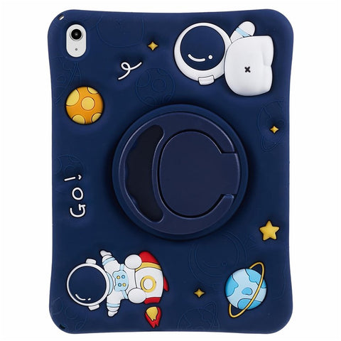 For iPad (2025) / 10.9 (2022) Kickstand Case Astronaut Design Silicone Tablet Protector with Strap