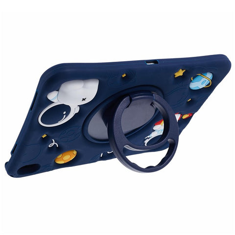 For iPad (2025) / 10.9 (2022) Kickstand Case Astronaut Design Silicone Tablet Protector with Strap