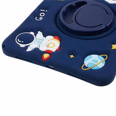 For iPad (2025) / 10.9 (2022) Kickstand Case Astronaut Design Silicone Tablet Protector with Strap