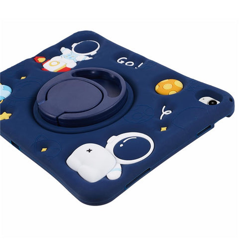 For iPad (2025) / 10.9 (2022) Kickstand Case Astronaut Design Silicone Tablet Protector with Strap