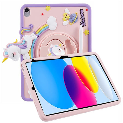 For iPad (2025) / 10.9 (2022) Silicone Case Rotation Kickstand Cute Horse Tablet Cover