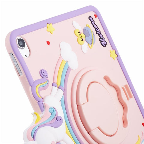 For iPad (2025) / 10.9 (2022) Silicone Case Rotation Kickstand Cute Horse Tablet Cover