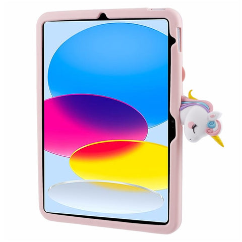 For iPad (2025) / 10.9 (2022) Silicone Case Rotation Kickstand Cute Horse Tablet Cover