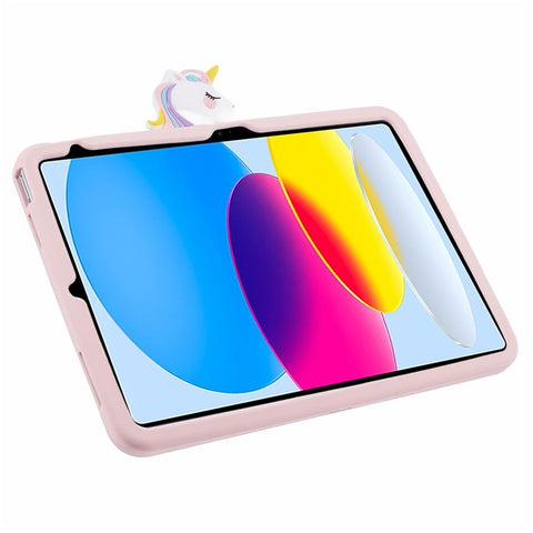 For iPad (2025) / 10.9 (2022) Silicone Case Rotation Kickstand Cute Horse Tablet Cover