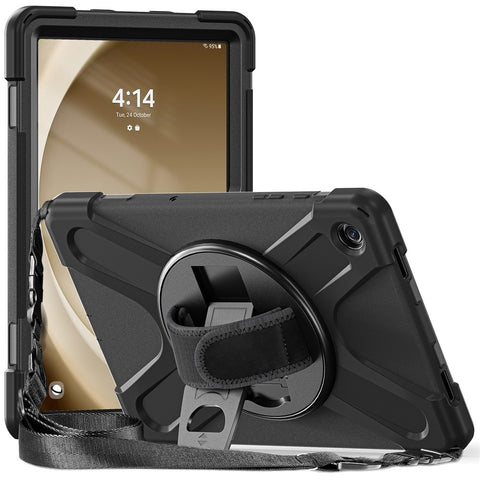 For Samsung Galaxy Tab A9+ Case PC+Silicone Kickstand Tablet Cover with Hand Band / Shoulder Strap