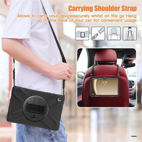 For Samsung Galaxy Tab A9+ Case PC+Silicone Kickstand Tablet Cover with Hand Band / Shoulder Strap