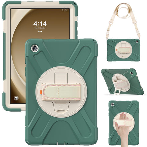 For Samsung Galaxy Tab A9+ Case PC+Silicone Kickstand Tablet Cover with Hand Band / Shoulder Strap