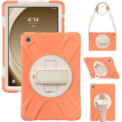 For Samsung Galaxy Tab A9+ Case PC+Silicone Kickstand Tablet Cover with Hand Band / Shoulder Strap