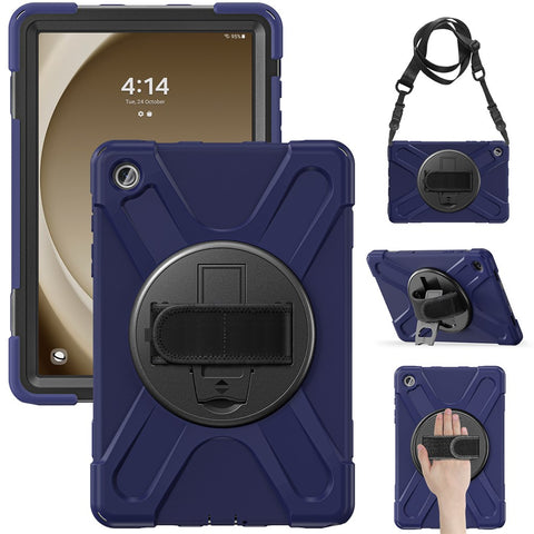 For Samsung Galaxy Tab A9+ Case PC+Silicone Kickstand Tablet Cover with Hand Band / Shoulder Strap