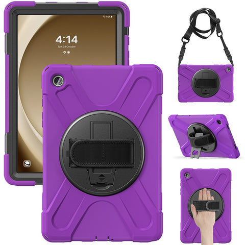 For Samsung Galaxy Tab A9+ Case PC+Silicone Kickstand Tablet Cover with Hand Band / Shoulder Strap